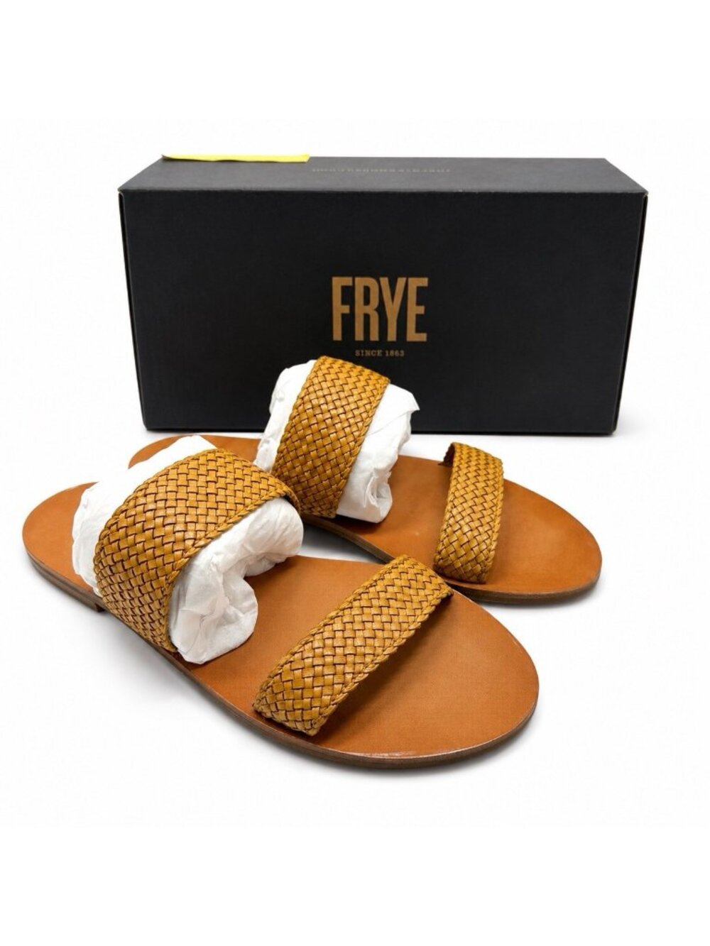 Frye Robin Woven Leather Slide Sandals Women's 8 Yellow Boho Resort Vacation NWT